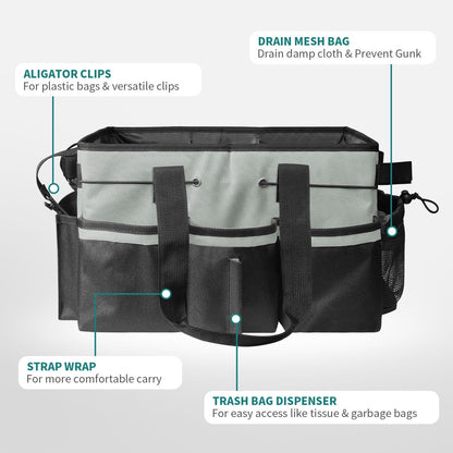 Wearable Cleaning Caddy, Cleaning Caddy Supplies Organizer with Handle & Shoulder Straps for Housekeepers, Under Sink & Car Cleaning Tool Organizers Bag with 4 Foldable Divider (MediumGrey)