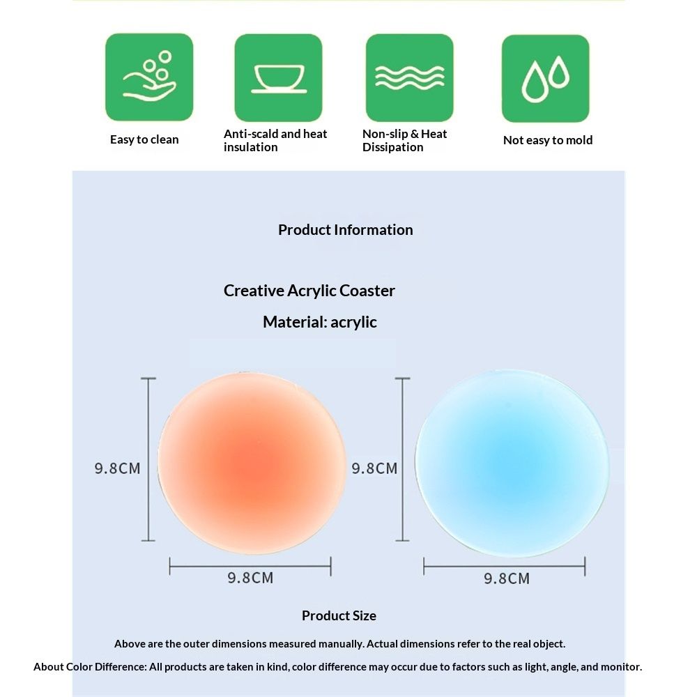 Pastel Color Drink Coasters - 12 Pcs Acrylic Coaster Set, 3.8 Inch Round, Coffee Table & Dining Table Centerpiece Decor (6 Colors)