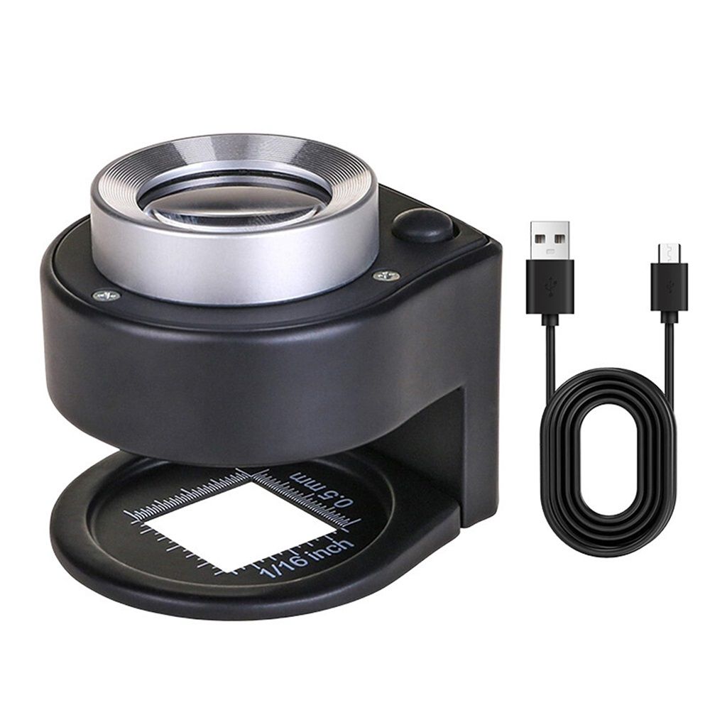 30X Rechargeable Loupe Magnifier with White LED Light and UV Light, Portable Magnifying Glass with Optical Glass Lens & Scale for Jewelry, Textile, Gems, Stamps, Coins and Plants