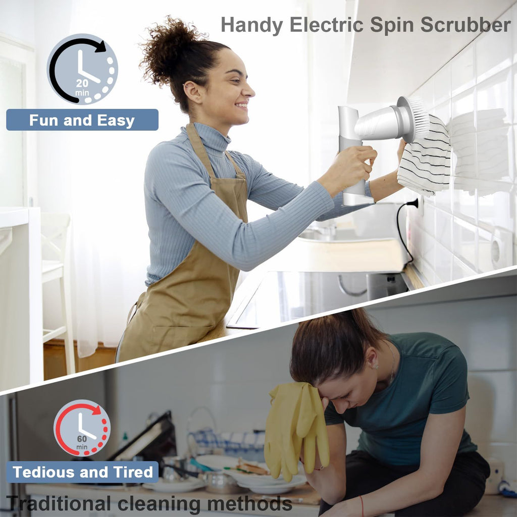 Electric Spin Scrubber, Bathroom Shower Electric Scrubber for Cleaning Tub/Tile/Floor/Sink/Window, Power Cleaning Brush Rechargeable Cordless with 4 Replaceable Cleaner Brush Heads