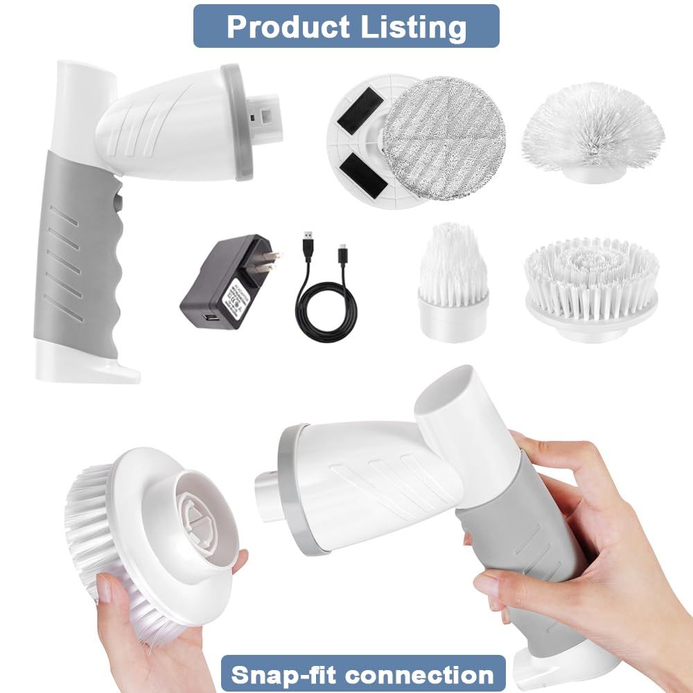 Electric Spin Scrubber, Bathroom Shower Electric Scrubber for Cleaning Tub/Tile/Floor/Sink/Window, Power Cleaning Brush Rechargeable Cordless with 4 Replaceable Cleaner Brush Heads