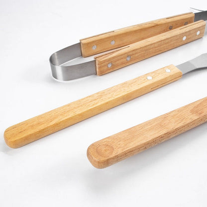 Wooded BBQ Accessories Grilling Tools,Stainless Steel BBQ Tools Grill Tools Set for Cooking, Backyard Barbecue & Outdoor Camping Gift for Man Dad Women Barbecue Enthusiasts Set of 4