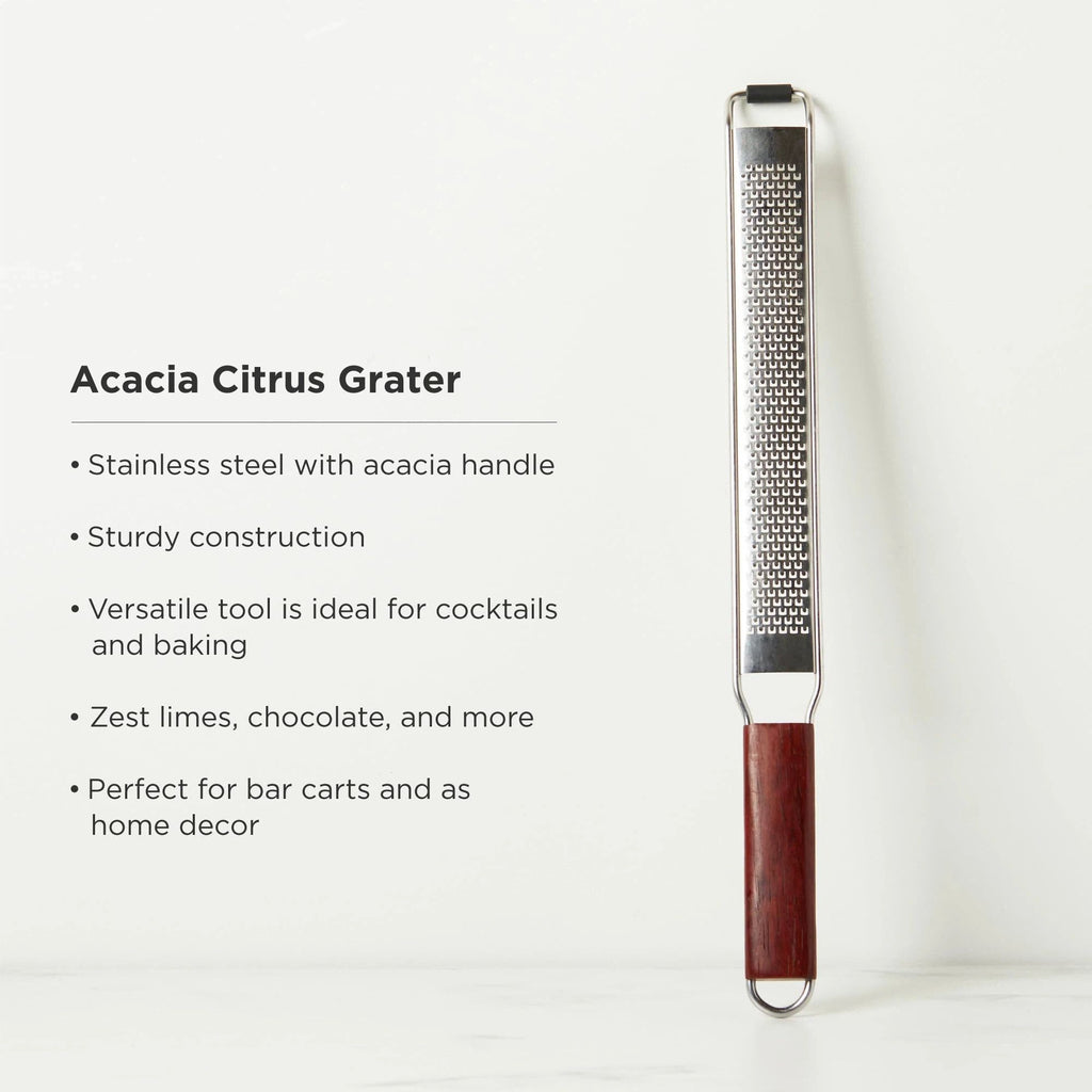Citrus and Cheese Grater, Stainless Steel Rasp Grater with Acacia Wood Handle for Lemons, Oranges, Nutmeg & Cheese, Elegant Kitchenware for Cocktails, Cooking, & Bartender Gifts, Set of 1