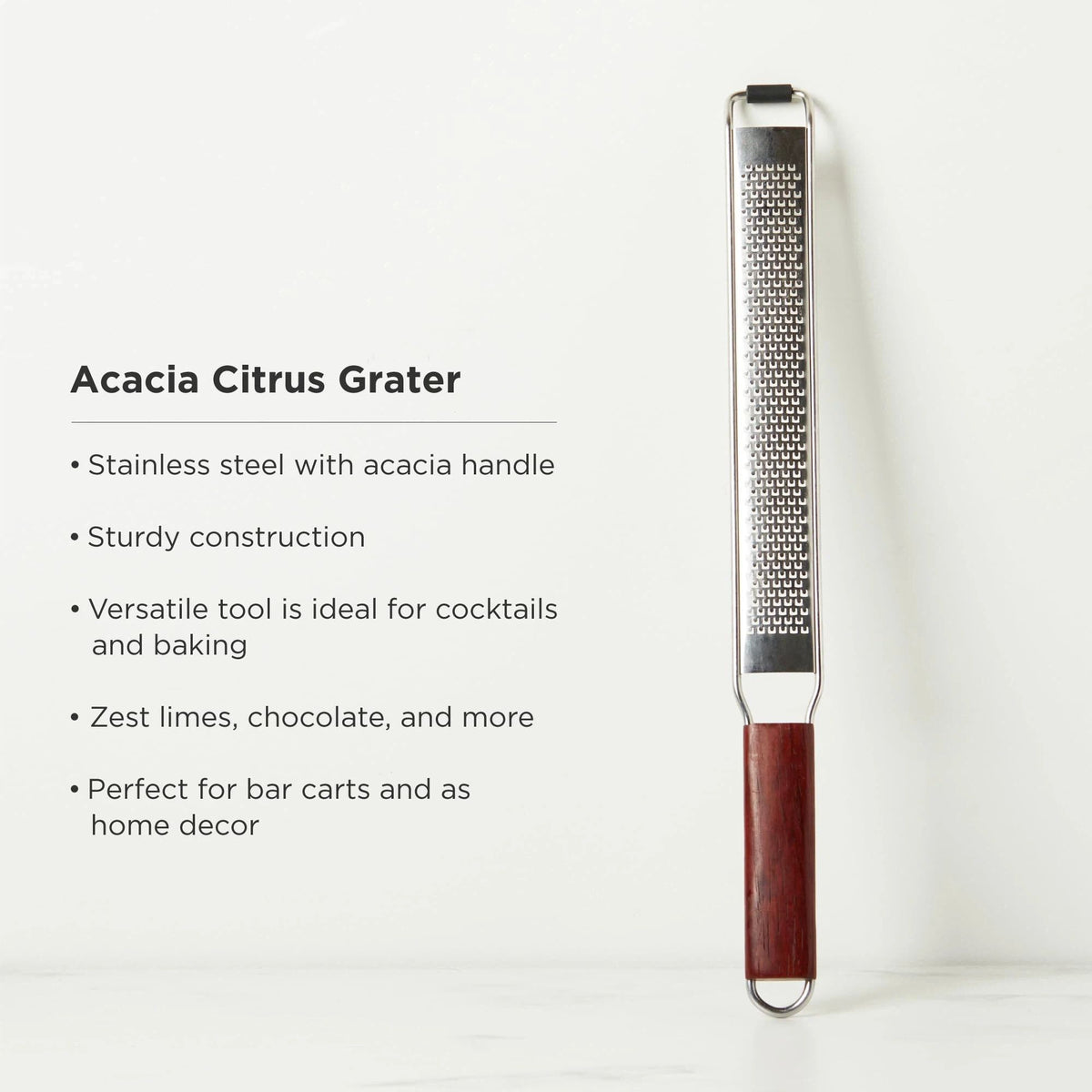 Citrus and Cheese Grater, Stainless Steel Rasp Grater with Acacia Wood Handle for Lemons, Oranges, Nutmeg & Cheese, Elegant Kitchenware for Cocktails, Cooking, & Bartender Gifts, Set of 1