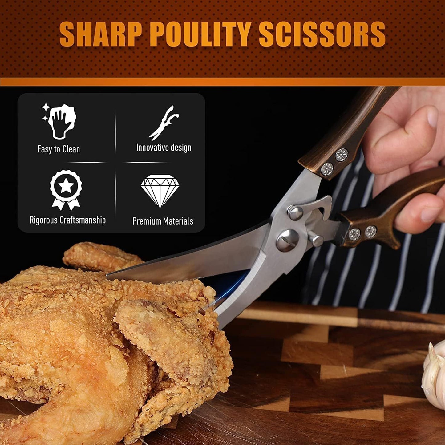 Poultry Shears, Heavy Duty Kitchen Shears with Serrated Edge, Multipurpose Stainless Steel Kitchen Scissors for Chicken, Bone, Meat, Turkey, Fish Thanksgiving Christmas Gifts
