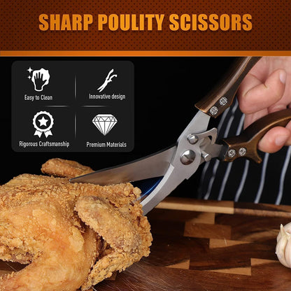 Poultry Shears, Heavy Duty Kitchen Shears with Serrated Edge, Multipurpose Stainless Steel Kitchen Scissors for Chicken, Bone, Meat, Turkey, Fish Thanksgiving Christmas Gifts