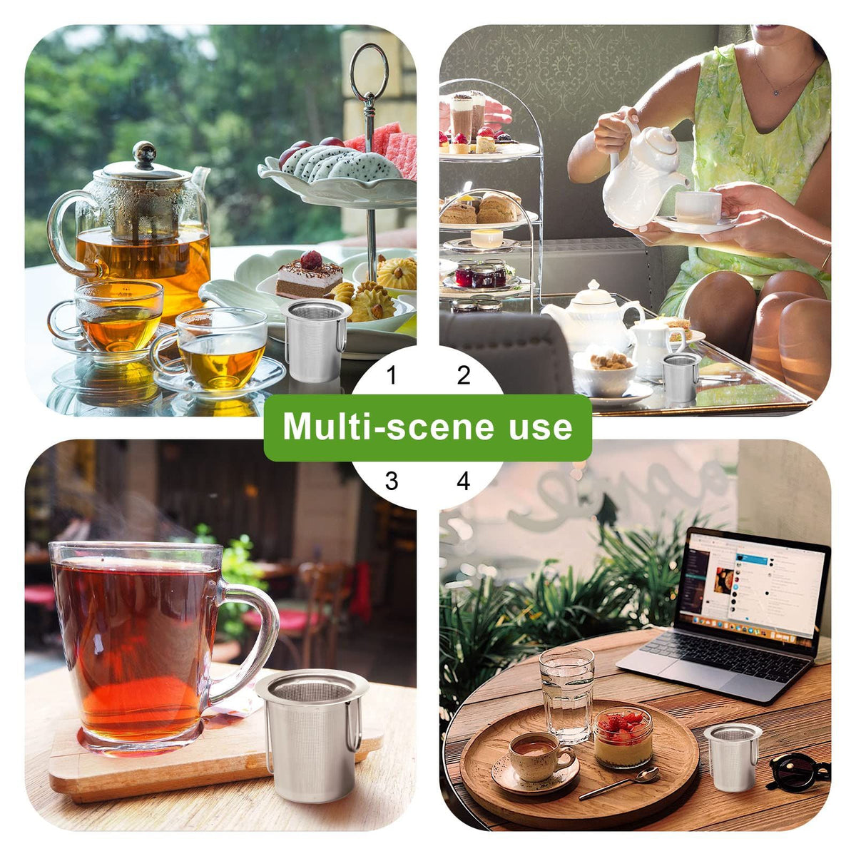 2 Pack Tea Infuser, Stainless Steel Extra Fine Mesh Tea Strainer for Loose Leaf with Foldin Handle Sitting in Mugs, Tea Filters, Tea Strainers, Tea Basket, Infusers Tea Diffuser for Loose Tea Steeper