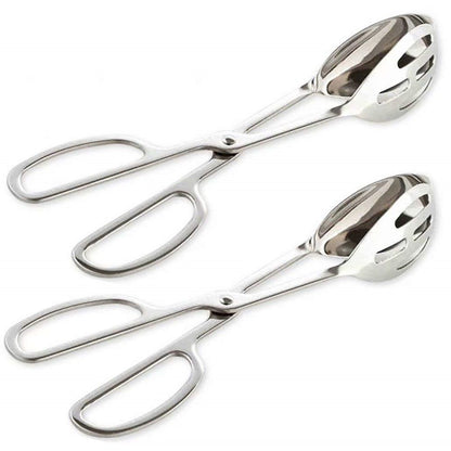2-PACK Serving Tongs for Buffet Party Catering, Thickening Food Serving Salad Cake Bread Kitchen Tongs, Stainless Steel