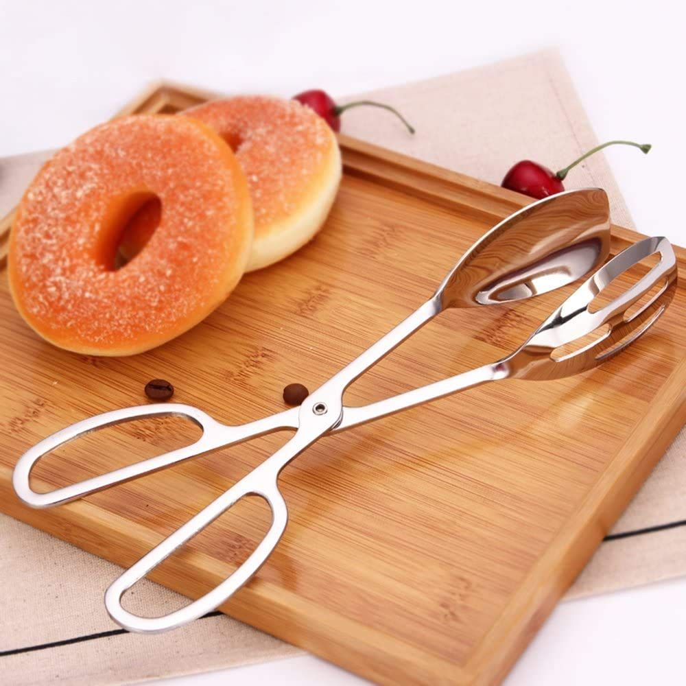 2-PACK Serving Tongs for Buffet Party Catering, Thickening Food Serving Salad Cake Bread Kitchen Tongs, Stainless Steel