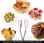 2-PACK Serving Tongs for Buffet Party Catering, Thickening Food Serving Salad Cake Bread Kitchen Tongs, Stainless Steel