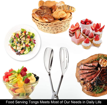 2-PACK Serving Tongs for Buffet Party Catering, Thickening Food Serving Salad Cake Bread Kitchen Tongs, Stainless Steel
