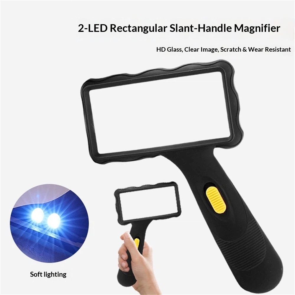 3X Hand-held Rectangular Magnifying Glass, LED Light Magnifier, Reading Magnifying Glass for Seniors, Low Vision, Macular Degeneration