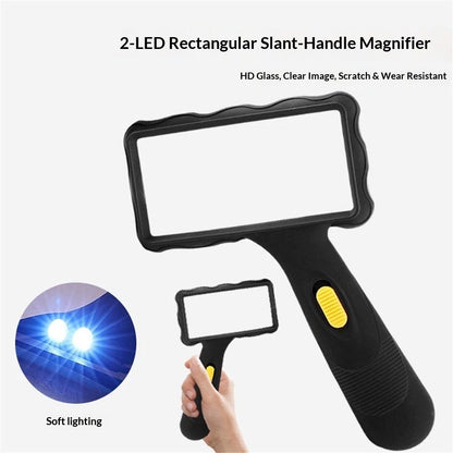 3X Hand-held Rectangular Magnifying Glass, LED Light Magnifier, Reading Magnifying Glass for Seniors, Low Vision, Macular Degeneration