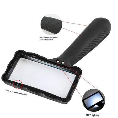 3X Hand-held Rectangular Magnifying Glass, LED Light Magnifier, Reading Magnifying Glass for Seniors, Low Vision, Macular Degeneration