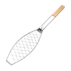 Stainless Steel BBQ Fish Basket, Large, Silver  Large Fish Grilling Rack for Grill Fish Vegetables Shrimp, Folding Stainless Steel Grill Basket with Removable Wooden Handle