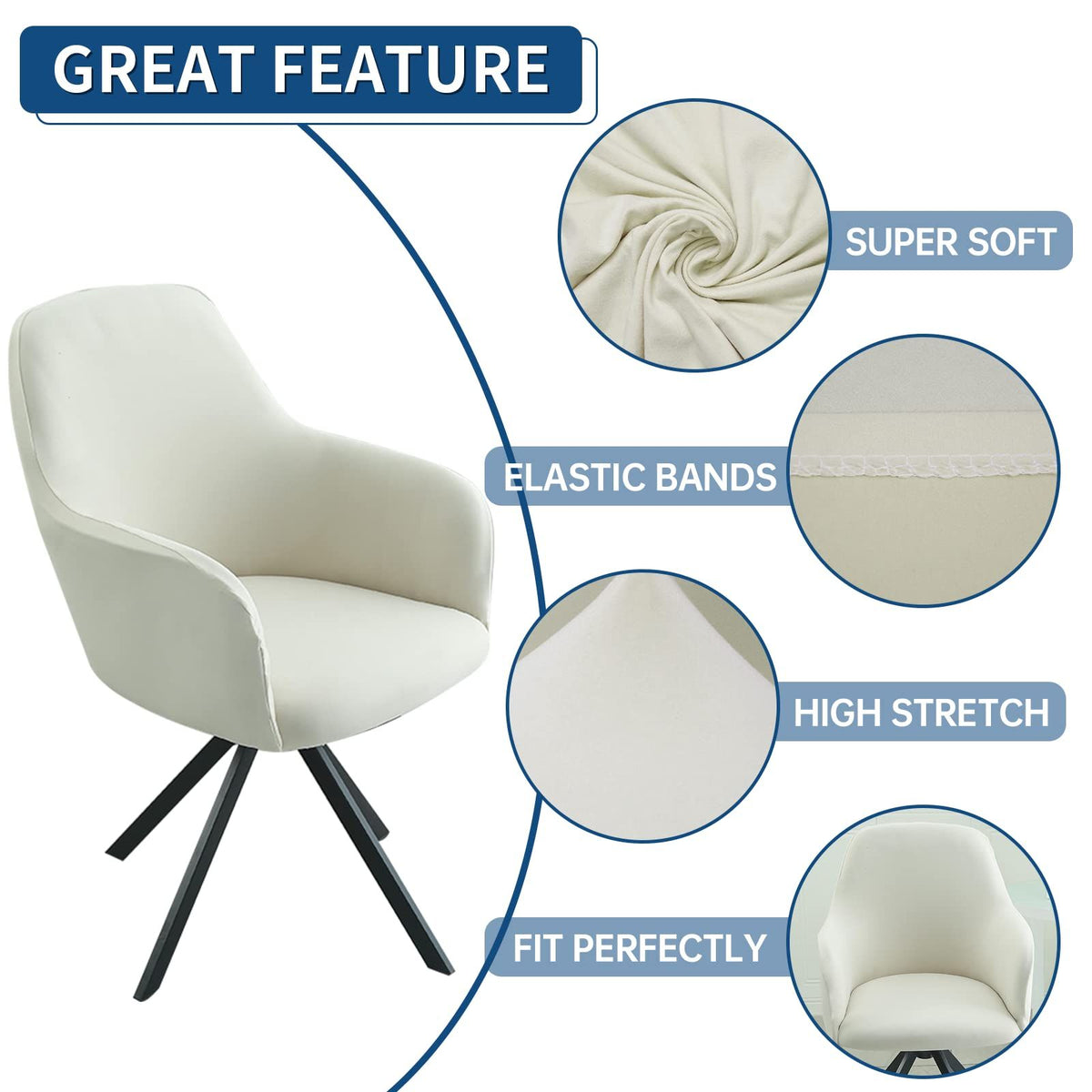 Swivel Armchair Accent Dining Chair Cover for Office, Stretch Mid-Back Office Desk Chair Sliopcover Leisure Arm Chair Protector with arms for Living Room