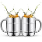 2 Pcs 304 Stainless Steel Barrels Mugs 16 oz Double Wall Coffee Cup Beer Cup with Handle for Party Travel Tumbler Tea Insulated Cold Hot Drinks