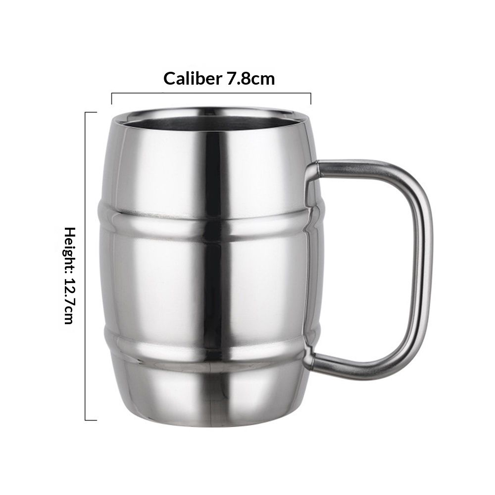 2 Pcs 304 Stainless Steel Barrels Mugs 16 oz Double Wall Coffee Cup Beer Cup with Handle for Party Travel Tumbler Tea Insulated Cold Hot Drinks