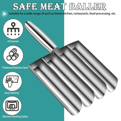 Meatball Maker Tool, 304 Stainless Steel Kitchen Manual Non Stick Meatball Maker, Portable Meatball Spoon Ball Maker Kitchen Restaurant Must Have Meatball Making Set，Home Cooking Tools (4-channel)