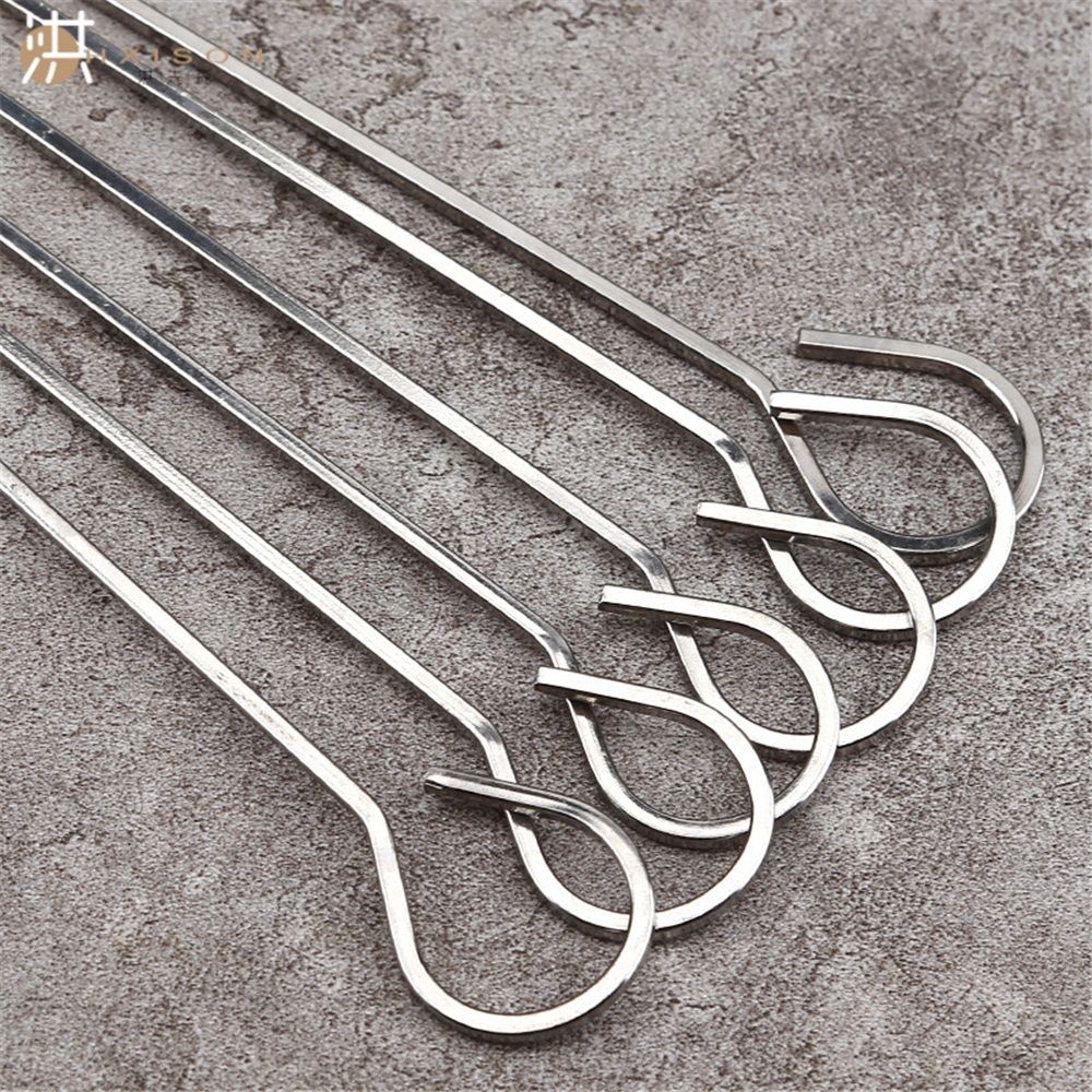 Stainless Steel BBQ Shish Kabob Set, Foldable Shish Kabob Holder with 6pcs 12.2"L Skewers, Reusable Grill Rack, Comes Skewers for Party and Cookout