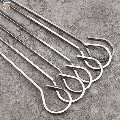 Stainless Steel BBQ Shish Kabob Set, Foldable Shish Kabob Holder with 6pcs 12.2"L Skewers, Reusable Grill Rack, Comes Skewers for Party and Cookout
