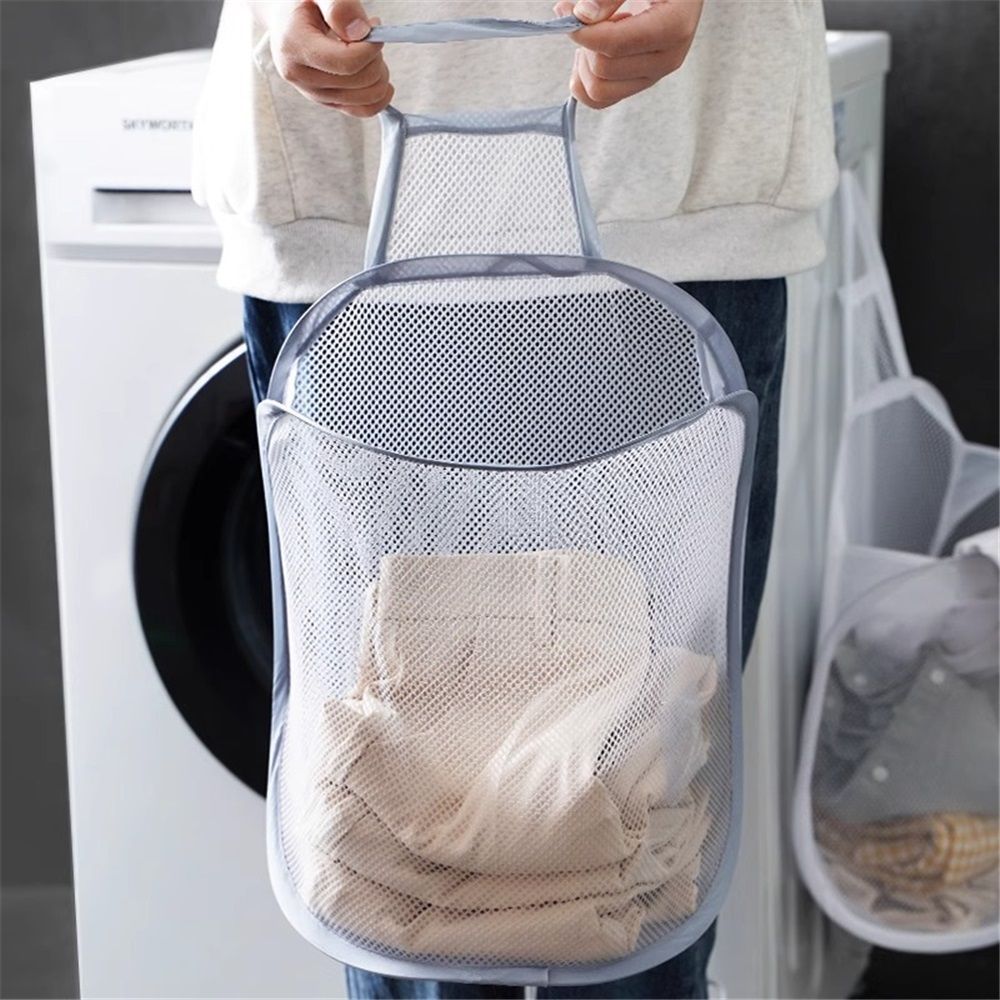 Mesh Collapsible Small Wall Laundry Baskets，Hanging Laundry Hamper，for Hotel, University Dormitory Use  (Two gray ones including adhesive hooks)