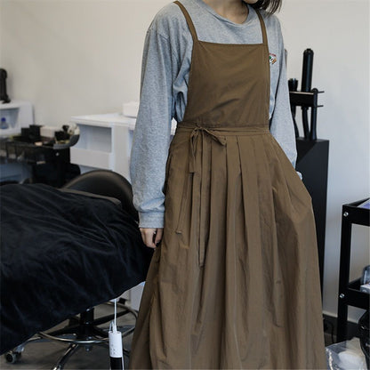 Ladies' waterproof apron, suitable for kitchen, garden, barber, cooking, pottery, nail art techniques (dark brown)
