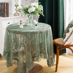 Green lace square flower tablecloth, chic and elegant covered pleated tablecloth, embroidered tablecloth protector 140*140cm