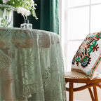 Green lace square flower tablecloth, chic and elegant covered pleated tablecloth, embroidered tablecloth protector 140*140cm