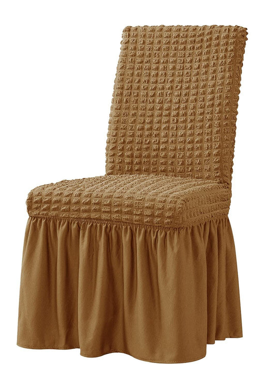 Restaurant chair cover 1-piece set elastic dining chair cover anti slip washable furniture protection cover, with skirt, suitable for hotel ceremony parties (khaki color)