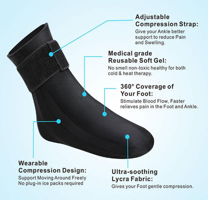 Reusable Gel Cold Therapy Sock for Hot & Cold Therapy, Ankle Foot Ice Pack Wrap for Injuries, Instant Pain Relief for Achilles Tendonitis, Plantar Fasciitis, -1pcs Black