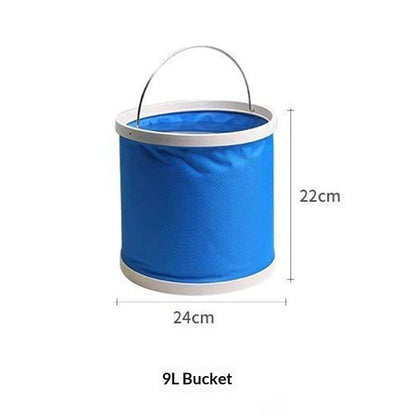 Collapsible Bucket with Storage Case- Durable Pop Up Bucket with Watertight Fabric,  Great for RVs, Camping, Fishing, Boating, Hiking and More - Blue  9L