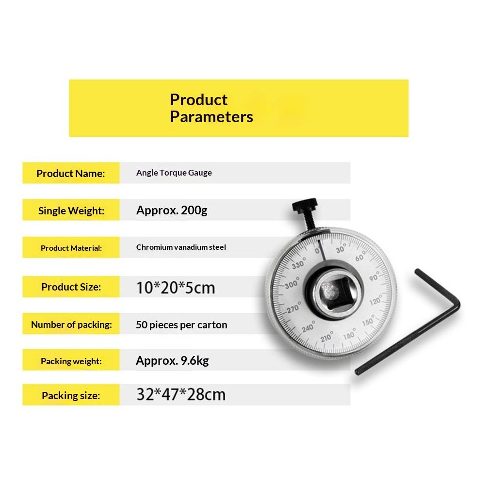 Drive Angle Gauge, 360 Degree 1/2in Adjustable Drive meter Wrench Set, Wrench Angle Gauge Tool for 1/2in Male and Female Drive