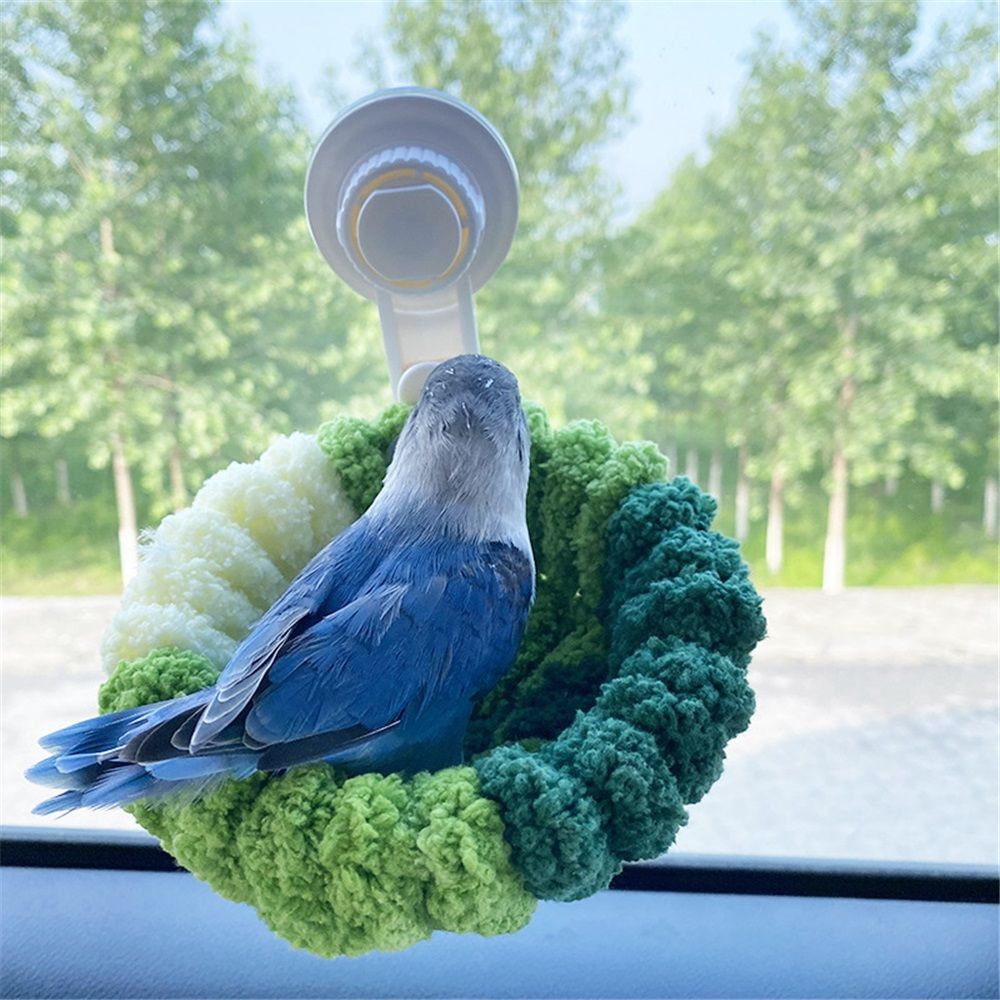 Portable Suction Cup Bird Perch Nest for Travel Car Window Glass, Warm Bird Sleeping hut Snuggle Bed for cage (Small size forest green)