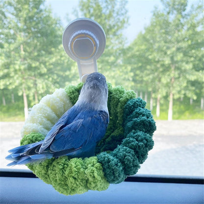 Portable Suction Cup Bird Perch Nest for Travel Car Window Glass, Warm Bird Sleeping hut Snuggle Bed for cage (Small size forest green)