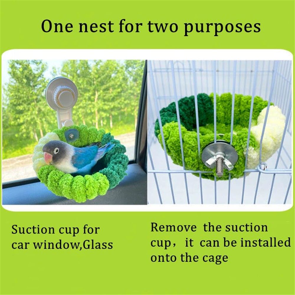 Portable Suction Cup Bird Perch Nest for Travel Car Window Glass, Warm Bird Sleeping hut Snuggle Bed for cage (Small size forest green)