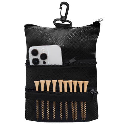Golf Bag Accessories Valuables Pouch Bags Multi Pocket Zipper Hook  for Men Women Zipper pocket, gear clip（black）
