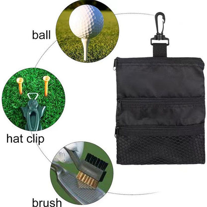 Golf Bag Accessories Valuables Pouch Bags Multi Pocket Zipper Hook  for Men Women Zipper pocket, gear clip（black）