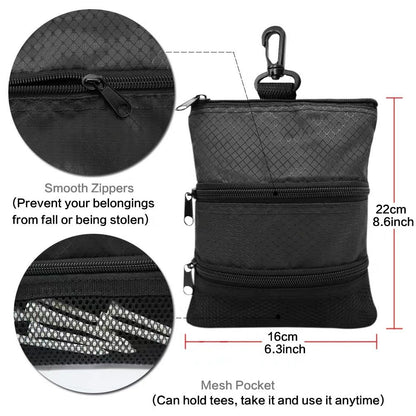 Golf Bag Accessories Valuables Pouch Bags Multi Pocket Zipper Hook  for Men Women Zipper pocket, gear clip（black）