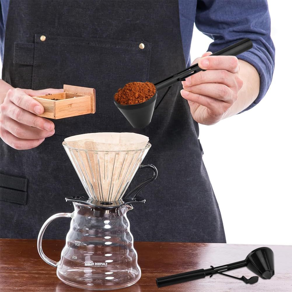 2pcs Coffee Scooper & Funnel for Reusable  Cup Refillable Coffee Pods, 2 Tablespoon Capacity Black