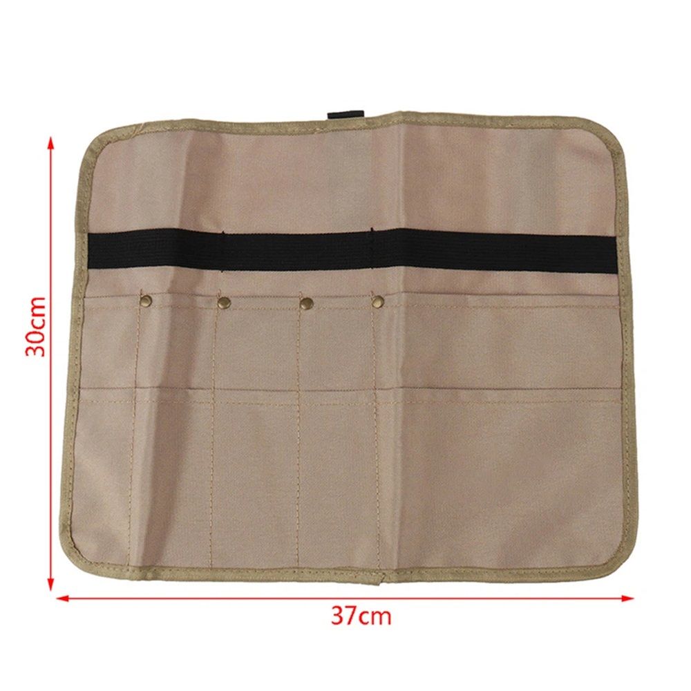 Camping Utensil Bag, Chef Knife Roll Canvas Roll up Culinary Bag Tableware Storage Hanging Knife Pouch Holder for Outdoor Barbecue Activities(Square, Khaki)