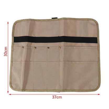 Camping Utensil Bag, Chef Knife Roll Canvas Roll up Culinary Bag Tableware Storage Hanging Knife Pouch Holder for Outdoor Barbecue Activities(Square, Khaki)