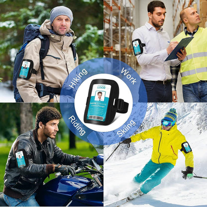4 Pcs Arm Badge Holder for Men Leather ID Armband Adjustable Badge Holder with Elastic Arm Band Waterproof Ski Pass Armband for Work Postcards Office Business Supplies(Black)