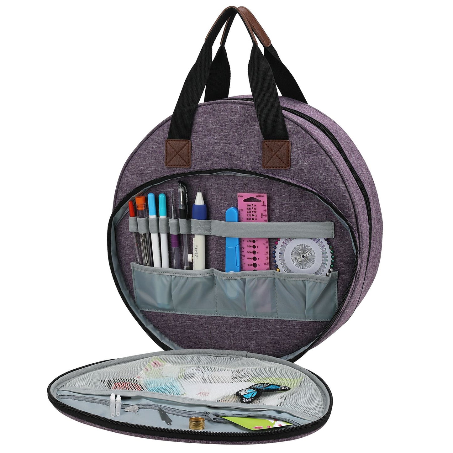 Cross Stitch Storage Bag Purple,Embroidery Projects Bag,Sewing Crafts Storage Tote Bag,Knitting Bags with Zipper Pockets Organiser for Embroidery Hoops(Purple)
