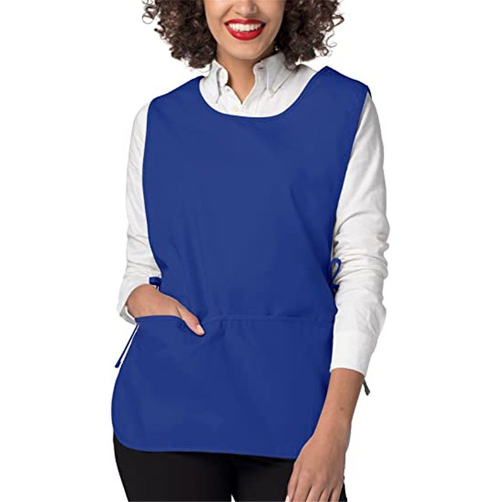 Blue Apron with Pockets, Polyester Work Apron Adjustable Side Ties Smock Hair Stylist Aprons for Woman Man Kitchen Cooking Art Painting Housekeeping