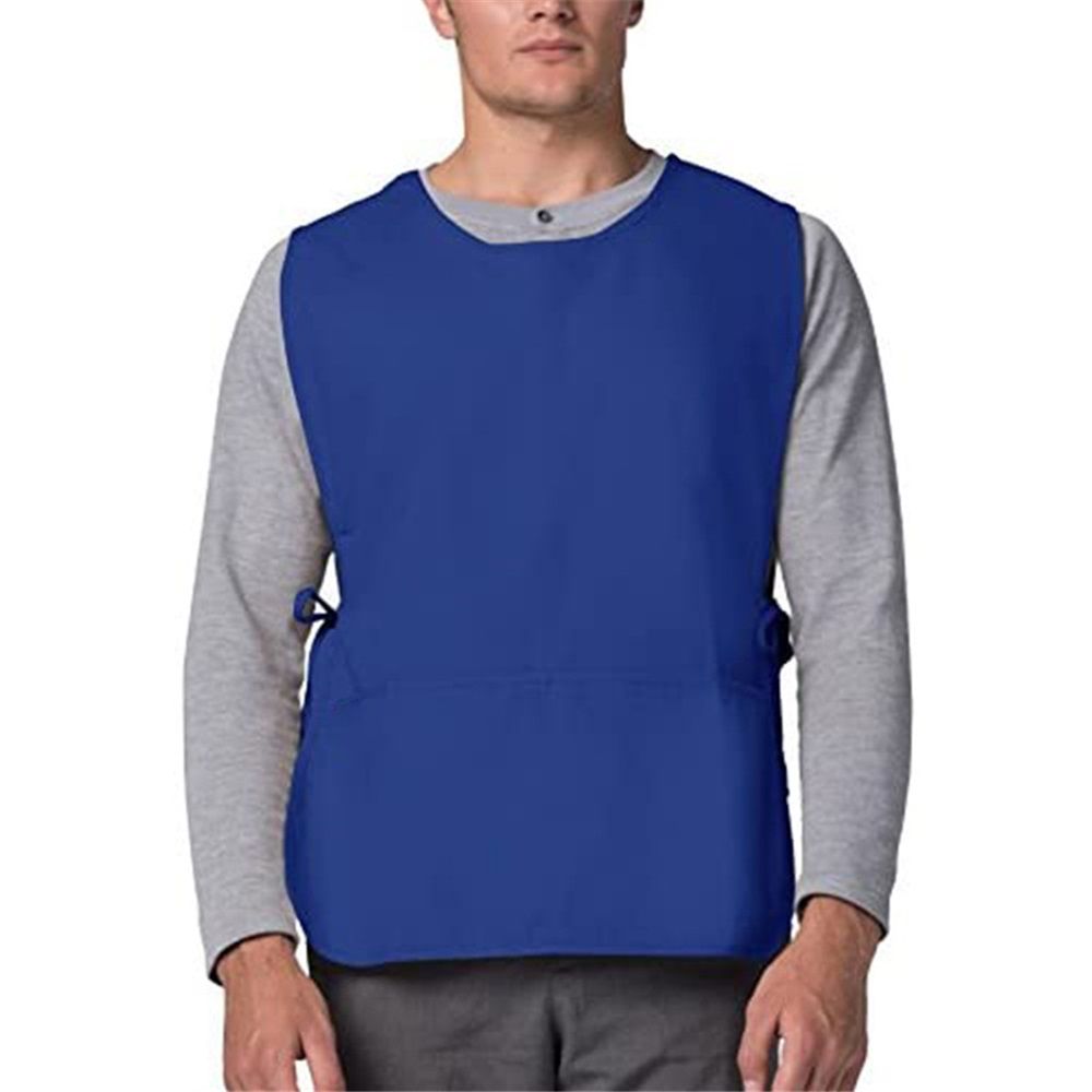 Blue Apron with Pockets, Polyester Work Apron Adjustable Side Ties Smock Hair Stylist Aprons for Woman Man Kitchen Cooking Art Painting Housekeeping
