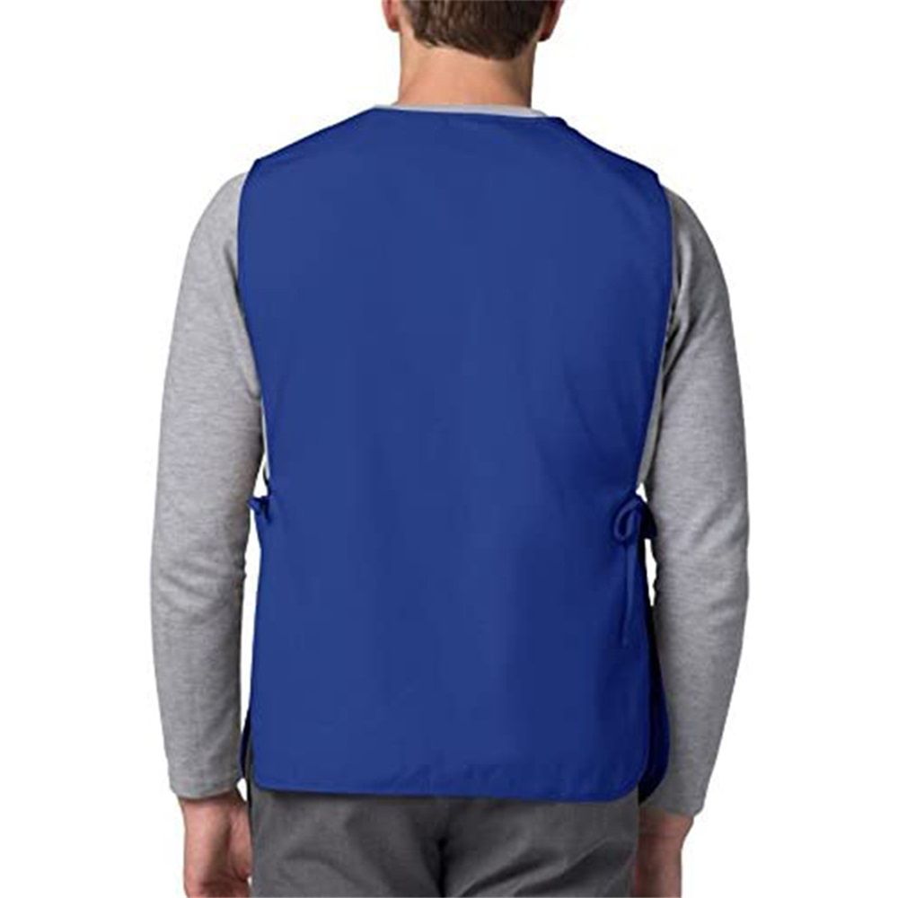 Blue Apron with Pockets, Polyester Work Apron Adjustable Side Ties Smock Hair Stylist Aprons for Woman Man Kitchen Cooking Art Painting Housekeeping