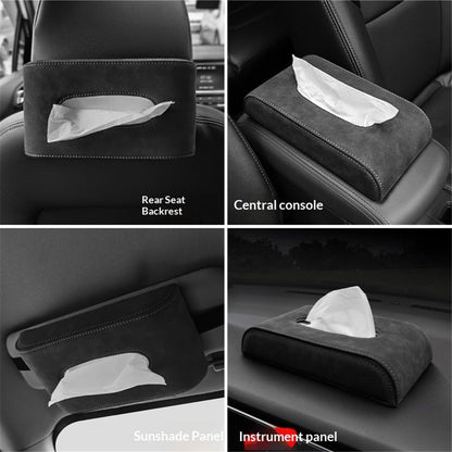 Black-gray Tissue Box suede Cover Rectangular Tissue Holder for Home Car Office Decor (NO Paper Towel)