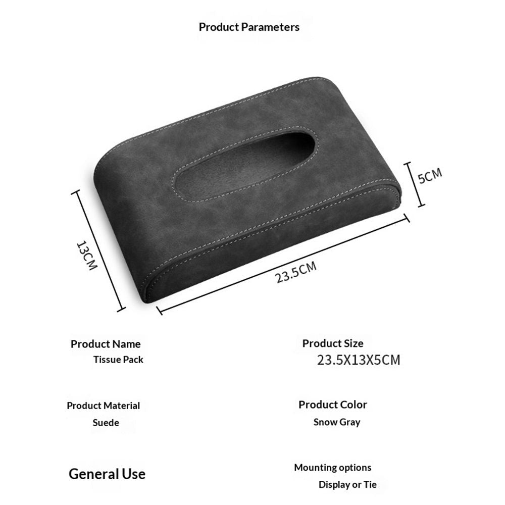 Black-gray Tissue Box suede Cover Rectangular Tissue Holder for Home Car Office Decor (NO Paper Towel)