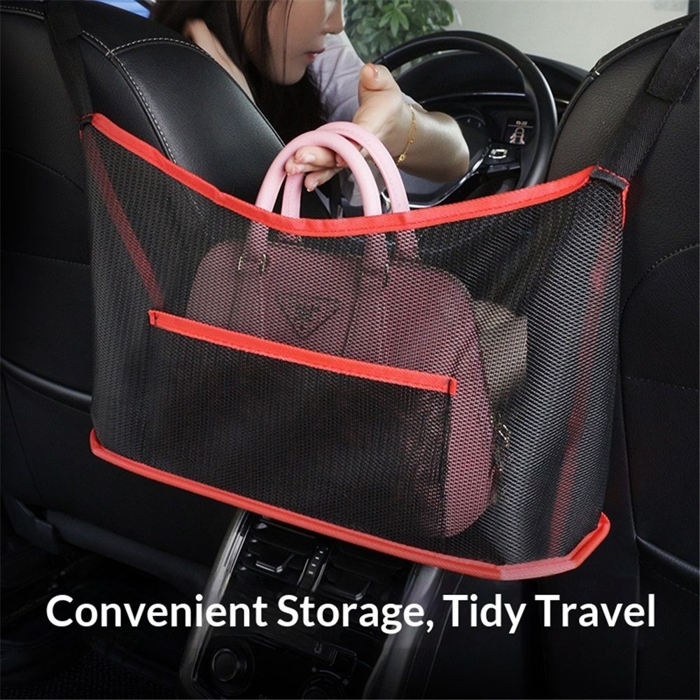 2 pack Car Net Pocket Handbag Holder,Car Backseat Organizer,Rear Seat Pet Kid Guardrail,Driver Storage Mesh Bag,Car Net Pocket Organizer For Purse and Bags (Red,Received only 2 storage bags)